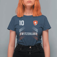 Switzerland Soccer Sports Graphic Number 10 Jersey Style T Shirt For Women Proud Swiss Football Fans Game Day Pride