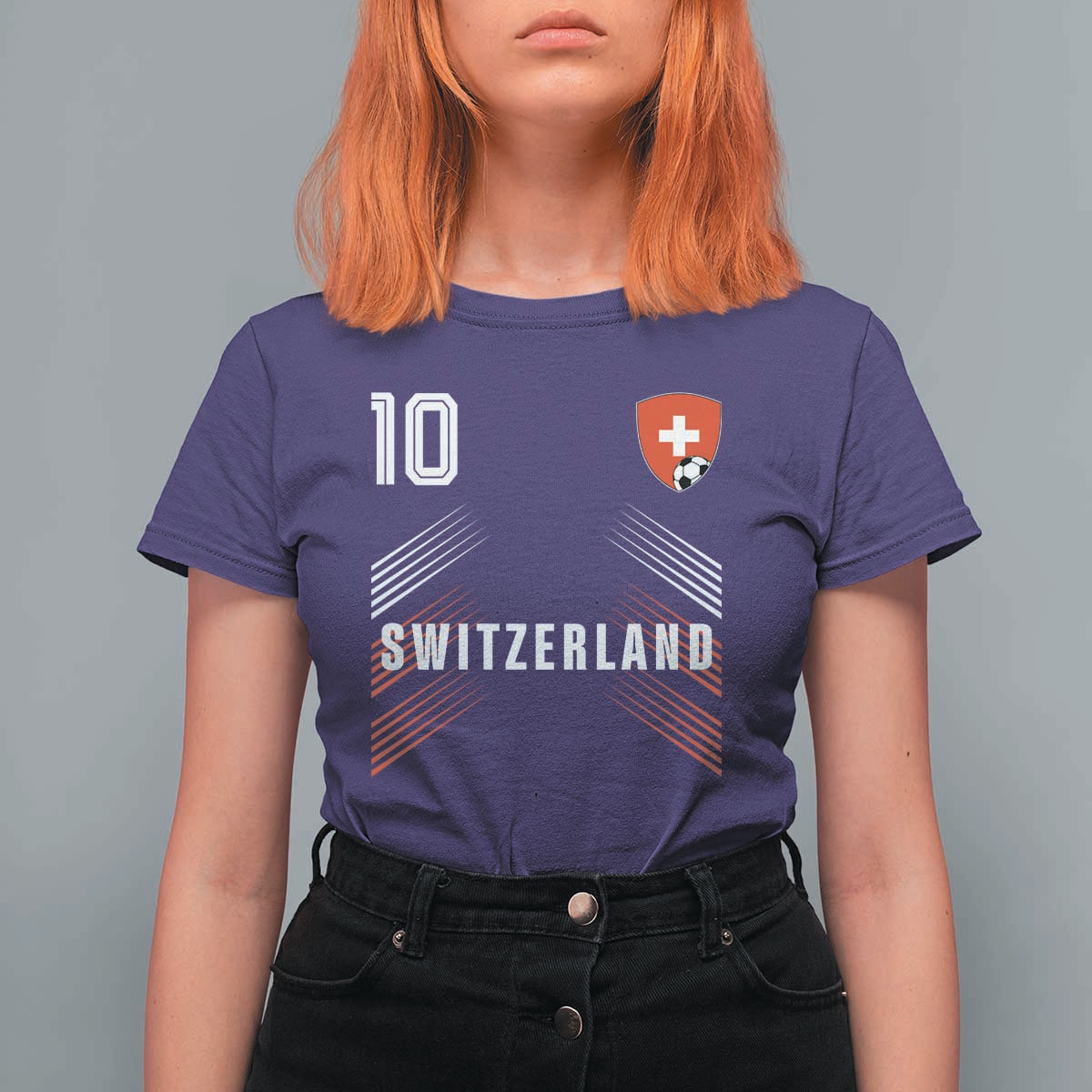 Switzerland Soccer Sports Graphic Number 10 Jersey Style T Shirt For Women Proud Swiss Football Fans Game Day Pride
