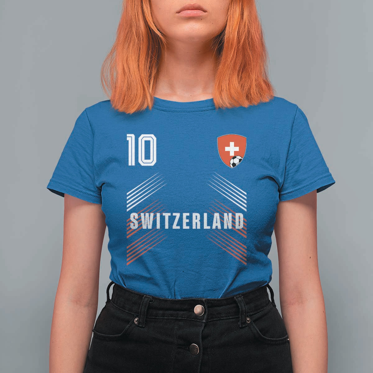 Switzerland Soccer Sports Graphic Number 10 Jersey Style T Shirt For Women Proud Swiss Football Fans Game Day Pride