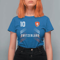Switzerland Soccer Sports Graphic Number 10 Jersey Style T Shirt For Women Proud Swiss Football Fans Game Day Pride