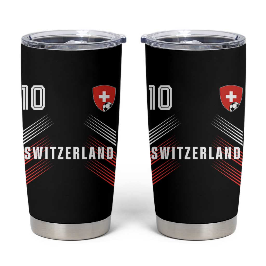 Switzerland Soccer Sports Graphic Number 10 Jersey Style Tumbler Cup Proud Swiss Football Fans Game Day Pride