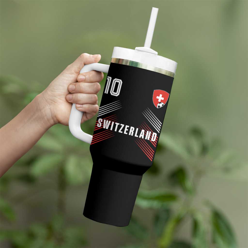 Switzerland Soccer Sports Graphic Number 10 Jersey Style Tumbler With Handle Proud Swiss Football Fans Game Day Pride