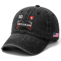 Switzerland Soccer Sports Graphic Number 10 Jersey Style Washed Cotton Baseball Cap Proud Swiss Football Fans Game Day Pride