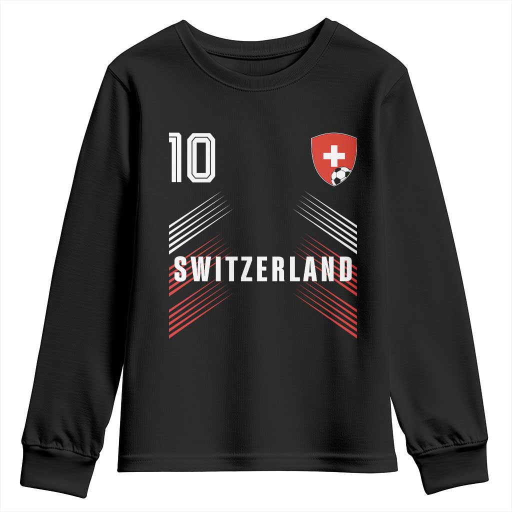 Switzerland Soccer Sports Graphic Number 10 Jersey Style Youth Sweatshirt Proud Swiss Football Fans Game Day Pride