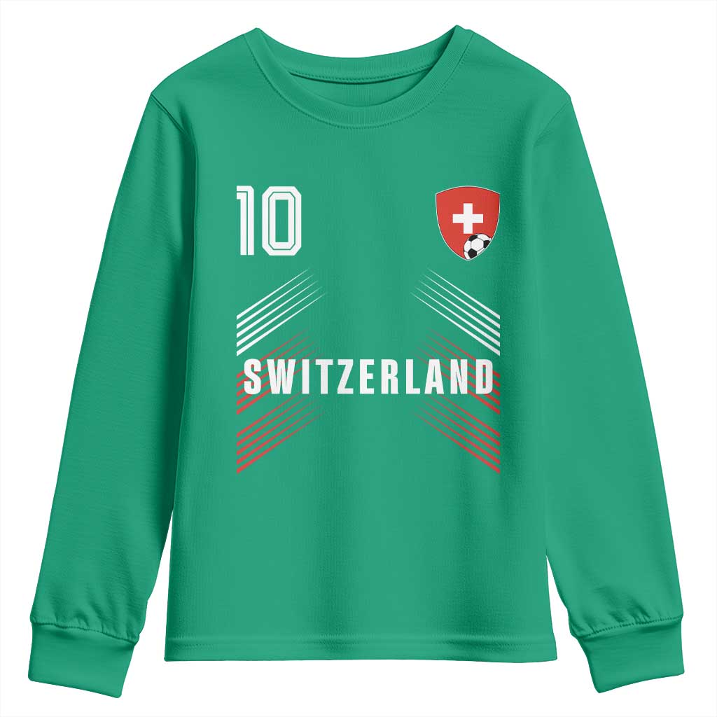 Switzerland Soccer Sports Graphic Number 10 Jersey Style Youth Sweatshirt Proud Swiss Football Fans Game Day Pride