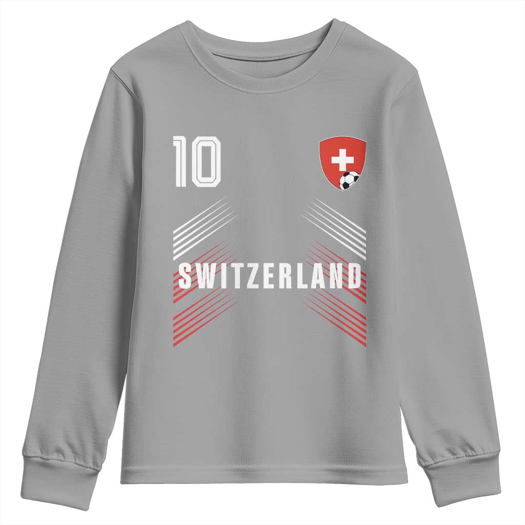 Switzerland Soccer Sports Graphic Number 10 Jersey Style Youth Sweatshirt Proud Swiss Football Fans Game Day Pride