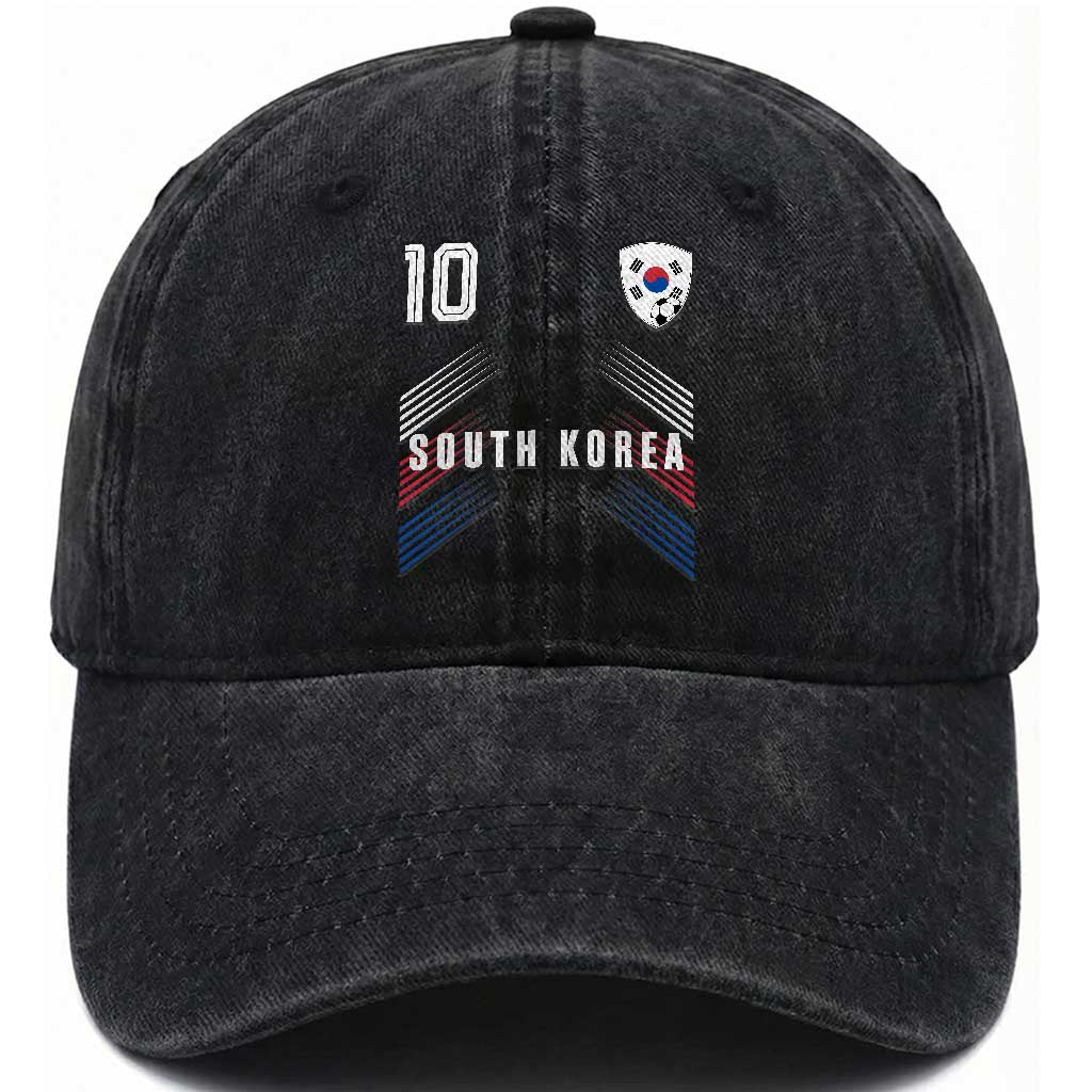 South Korea Soccer Sports Graphic Number 10 Jersey Style Washed Cotton Baseball Cap Proud Korean Football Fans Game Day Pride
