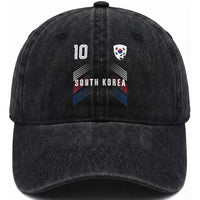 South Korea Soccer Sports Graphic Number 10 Jersey Style Washed Cotton Baseball Cap Proud Korean Football Fans Game Day Pride
