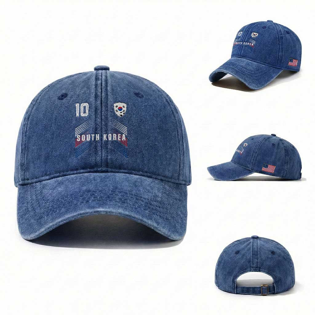 South Korea Soccer Sports Graphic Number 10 Jersey Style Washed Cotton Baseball Cap Proud Korean Football Fans Game Day Pride