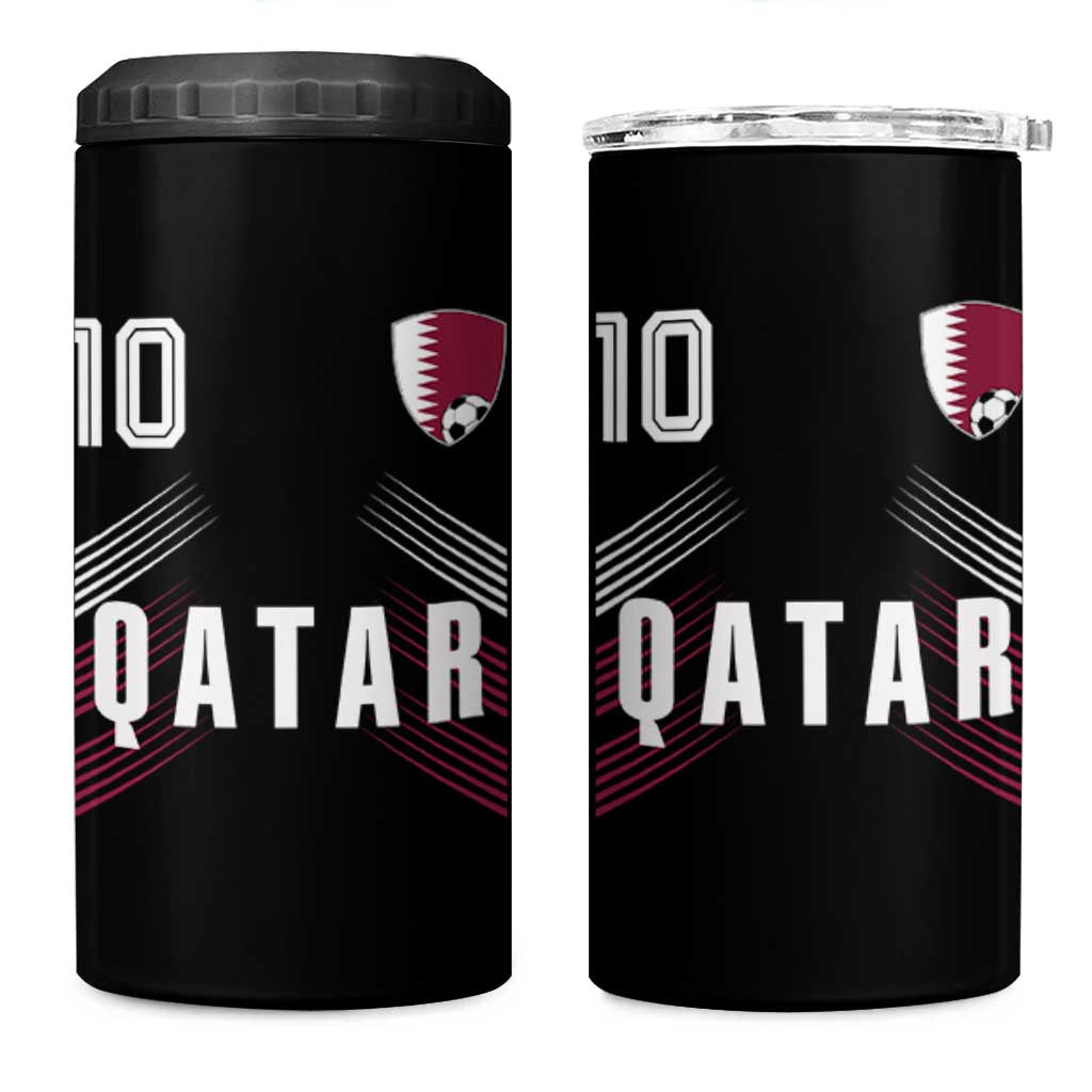 Qatar Soccer Sports Graphic Number 10 Jersey Style 4 in 1 Can Cooler Tumbler Proud Qatari Football Fans Game Day Pride