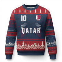 Qatar Soccer Sports Graphic Number 10 Jersey Style Ugly Christmas Sweater Proud Qatari Football Fans Game Day Pride