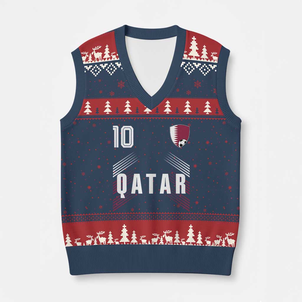 Qatar Soccer Sports Graphic Number 10 Jersey Style V-Neck Knit Sweater Vest Proud Qatari Football Fans Game Day Pride