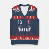 Qatar Soccer Sports Graphic Number 10 Jersey Style V-Neck Knit Sweater Vest Proud Qatari Football Fans Game Day Pride