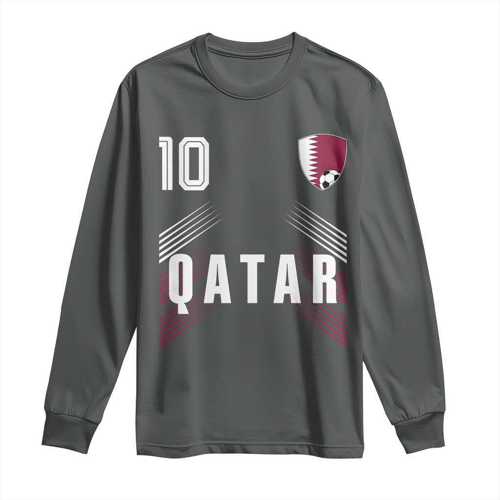 Qatar Soccer Sports Graphic Number 10 Jersey Style Long Sleeve Shirt Proud Qatari Football Fans Game Day Pride
