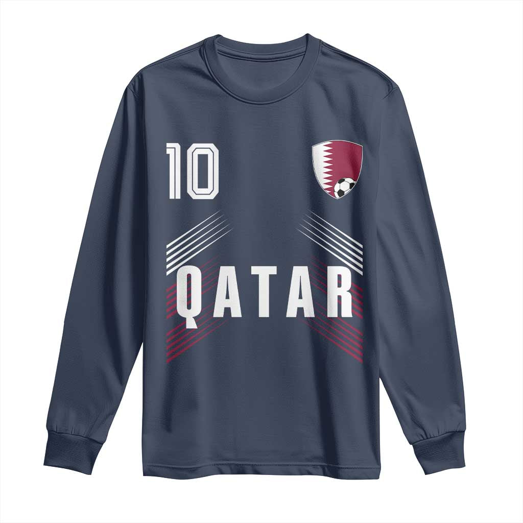 Qatar Soccer Sports Graphic Number 10 Jersey Style Long Sleeve Shirt Proud Qatari Football Fans Game Day Pride