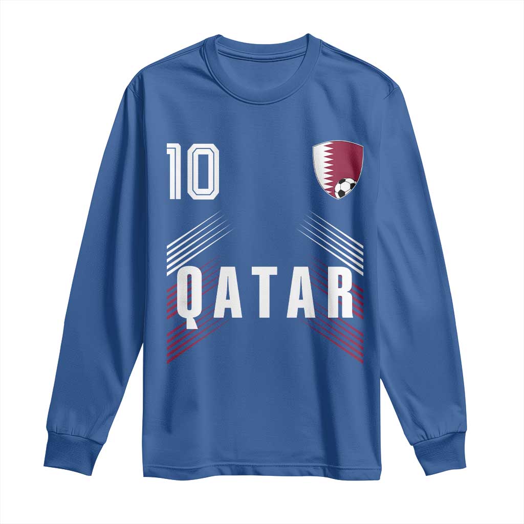 Qatar Soccer Sports Graphic Number 10 Jersey Style Long Sleeve Shirt Proud Qatari Football Fans Game Day Pride