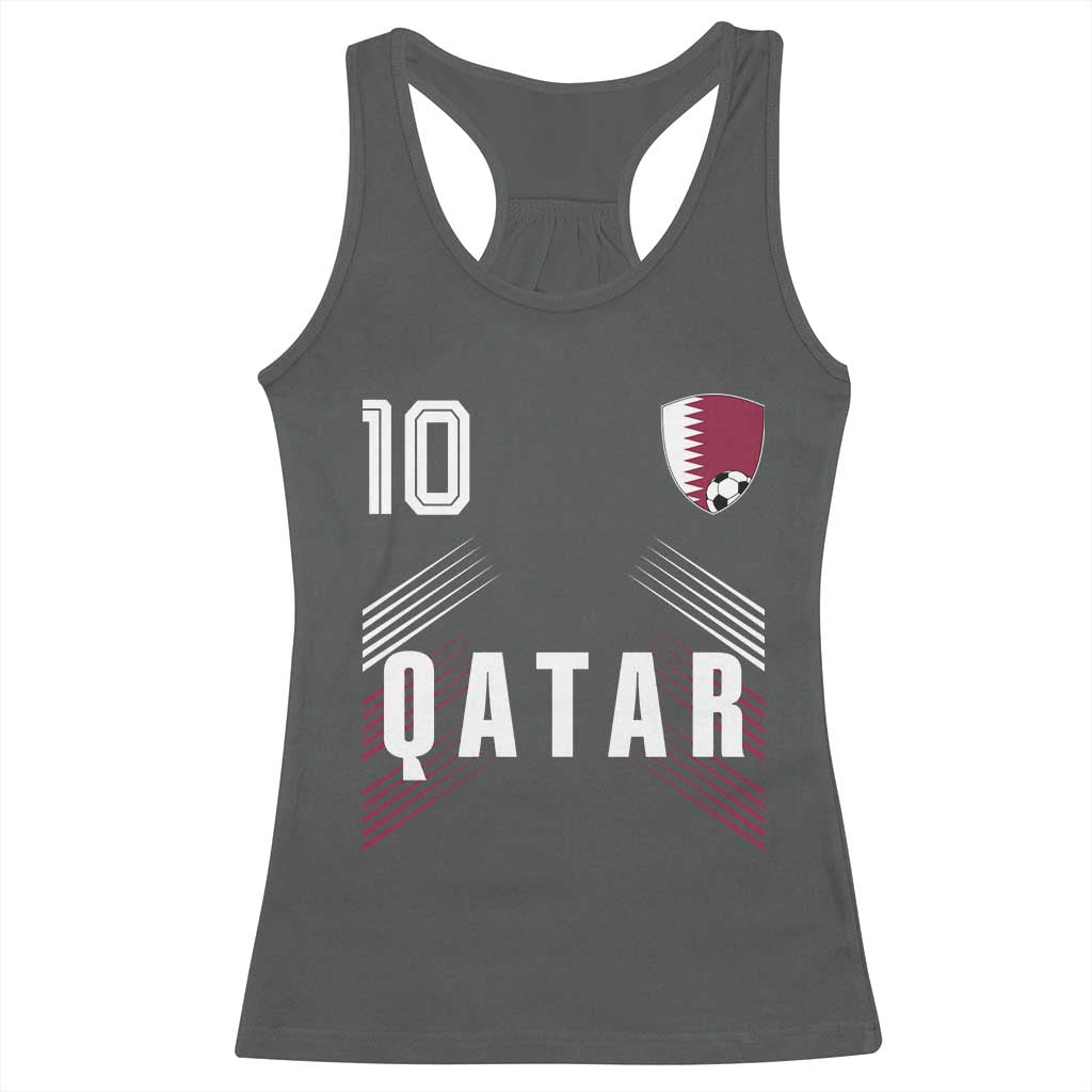 Qatar Soccer Sports Graphic Number 10 Jersey Style Racerback Tank Top Proud Qatari Football Fans Game Day Pride