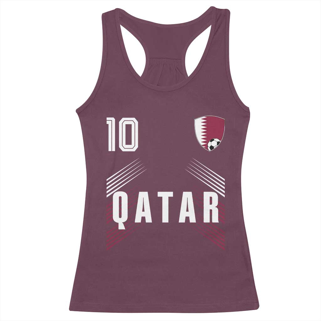 Qatar Soccer Sports Graphic Number 10 Jersey Style Racerback Tank Top Proud Qatari Football Fans Game Day Pride