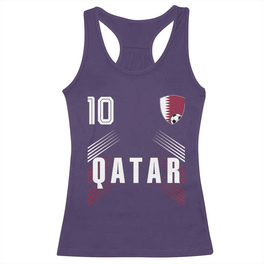 Qatar Soccer Sports Graphic Number 10 Jersey Style Racerback Tank Top Proud Qatari Football Fans Game Day Pride