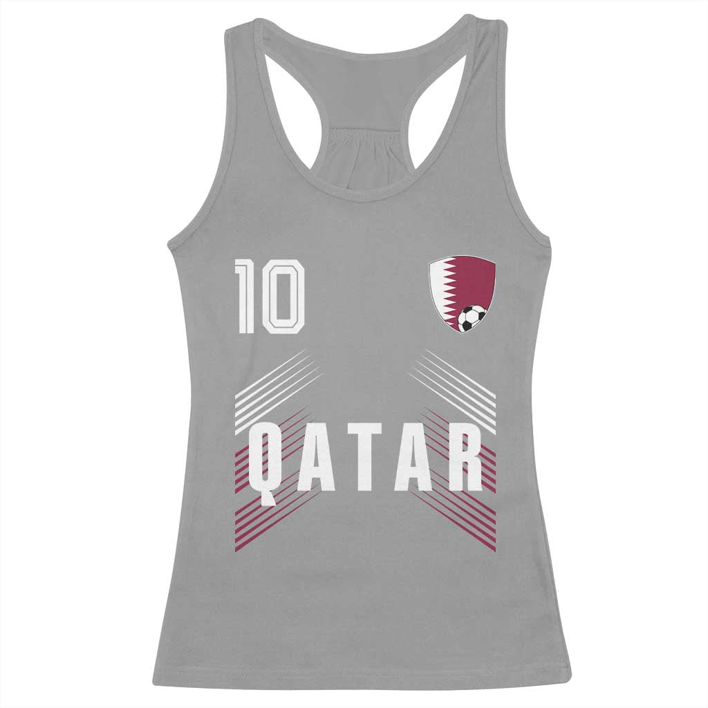 Qatar Soccer Sports Graphic Number 10 Jersey Style Racerback Tank Top Proud Qatari Football Fans Game Day Pride