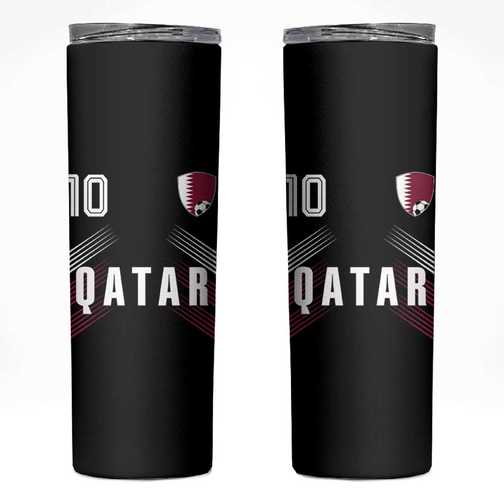 Qatar Soccer Sports Graphic Number 10 Jersey Style Skinny Tumbler Proud Qatari Football Fans Game Day Pride
