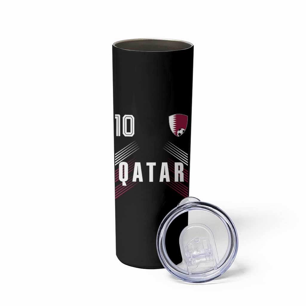 Qatar Soccer Sports Graphic Number 10 Jersey Style Skinny Tumbler Proud Qatari Football Fans Game Day Pride