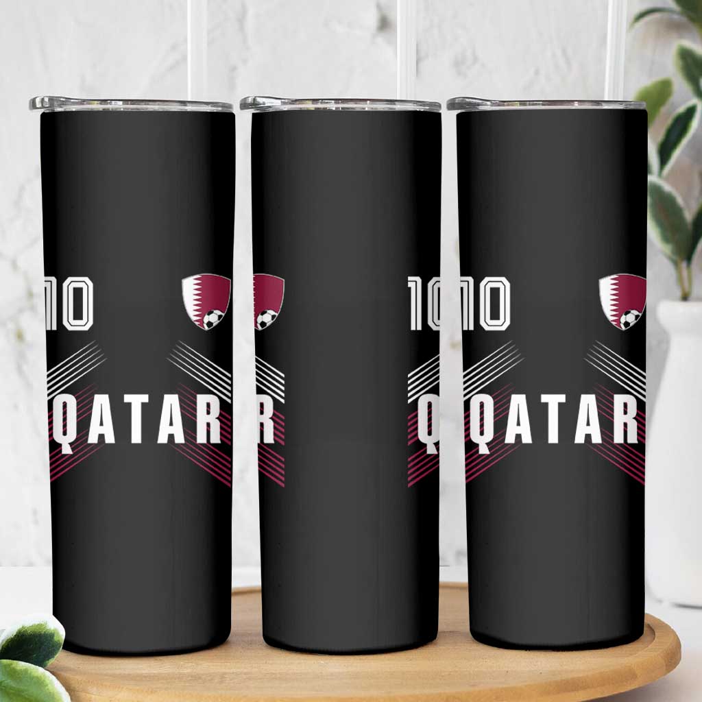 Qatar Soccer Sports Graphic Number 10 Jersey Style Skinny Tumbler Proud Qatari Football Fans Game Day Pride