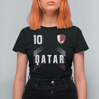 Qatar Soccer Sports Graphic Number 10 Jersey Style T Shirt For Women Proud Qatari Football Fans Game Day Pride