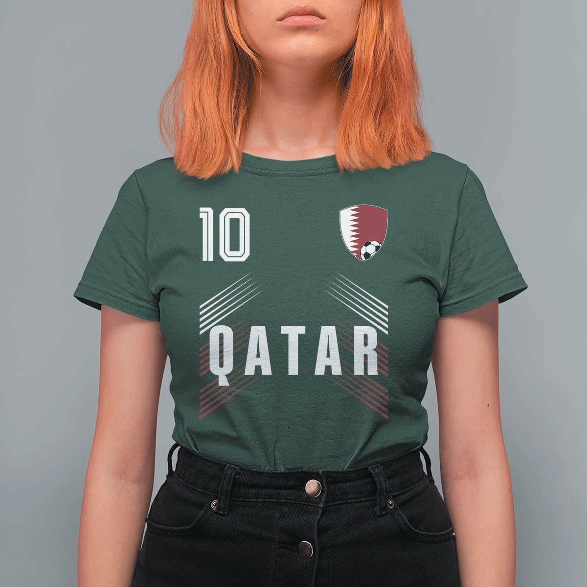 Qatar Soccer Sports Graphic Number 10 Jersey Style T Shirt For Women Proud Qatari Football Fans Game Day Pride
