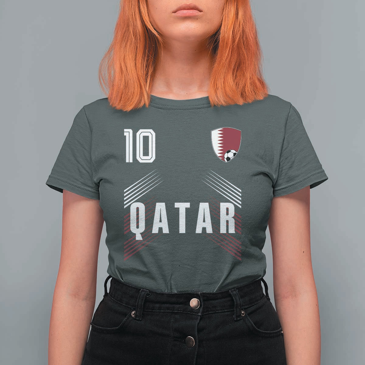 Qatar Soccer Sports Graphic Number 10 Jersey Style T Shirt For Women Proud Qatari Football Fans Game Day Pride