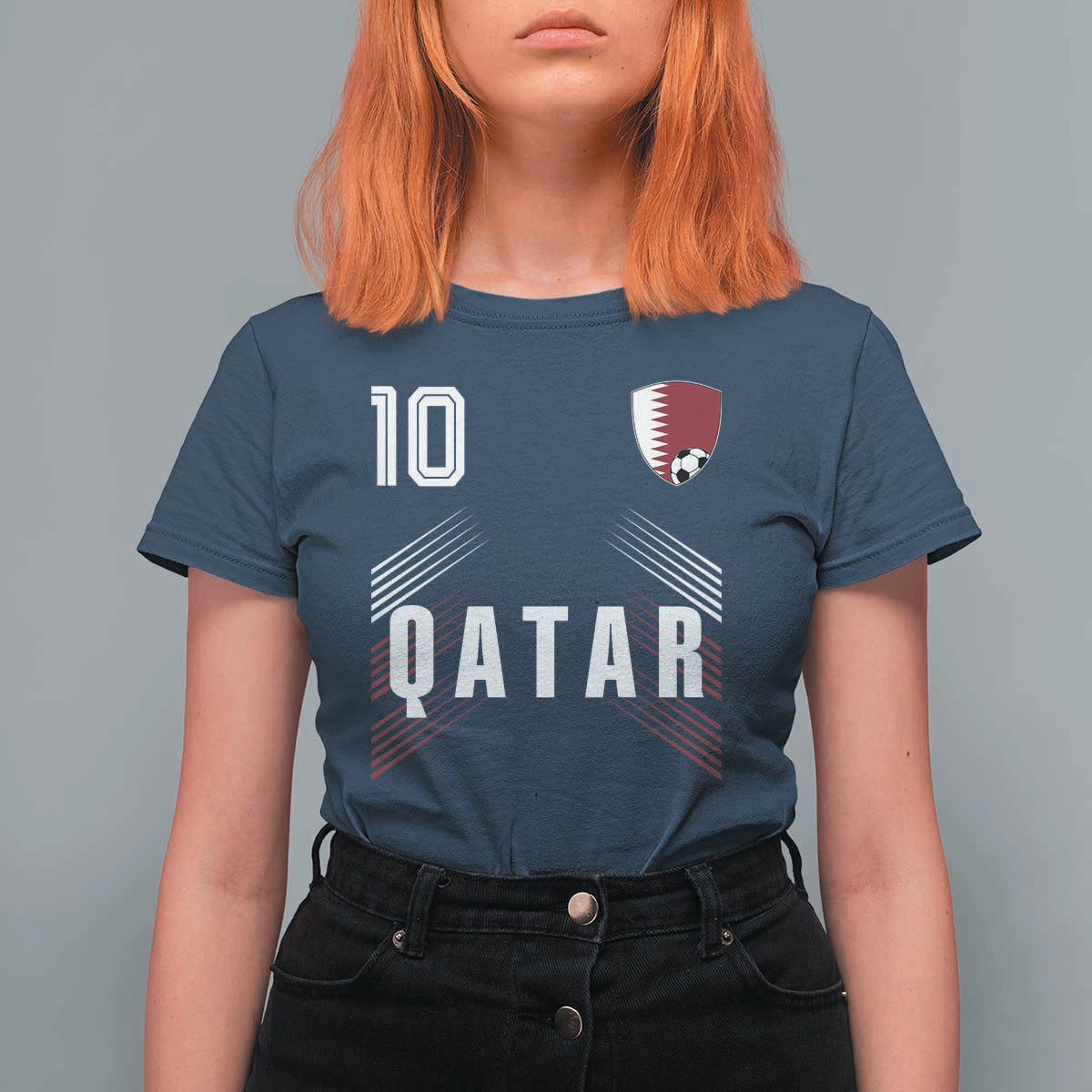 Qatar Soccer Sports Graphic Number 10 Jersey Style T Shirt For Women Proud Qatari Football Fans Game Day Pride