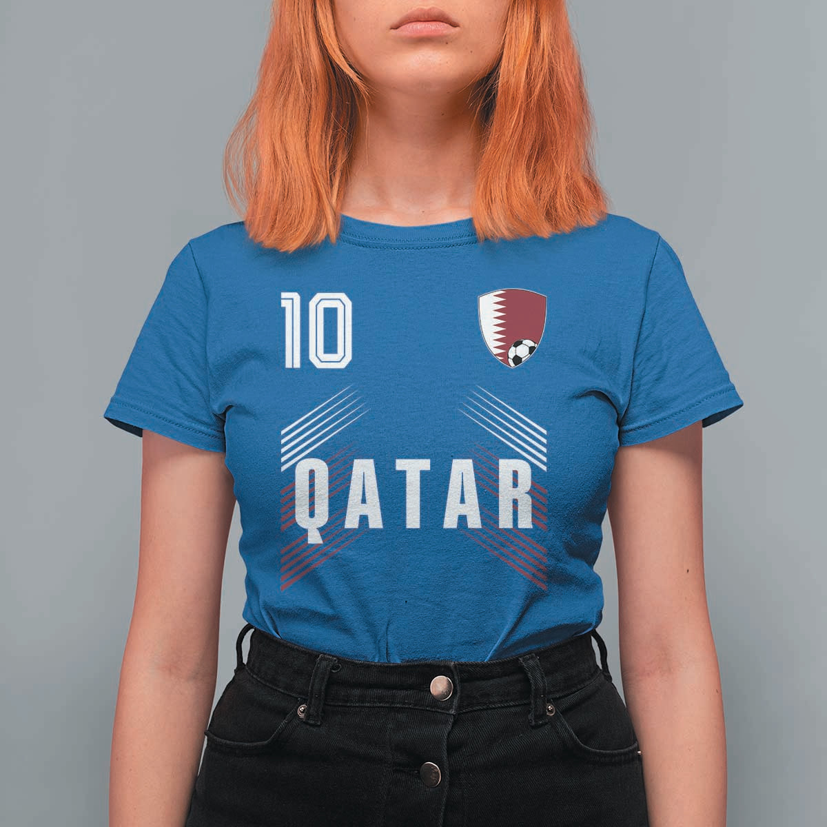 Qatar Soccer Sports Graphic Number 10 Jersey Style T Shirt For Women Proud Qatari Football Fans Game Day Pride