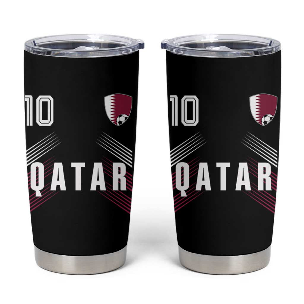 Qatar Soccer Sports Graphic Number 10 Jersey Style Tumbler Cup Proud Qatari Football Fans Game Day Pride