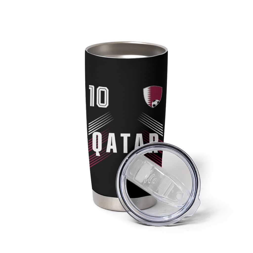 Qatar Soccer Sports Graphic Number 10 Jersey Style Tumbler Cup Proud Qatari Football Fans Game Day Pride