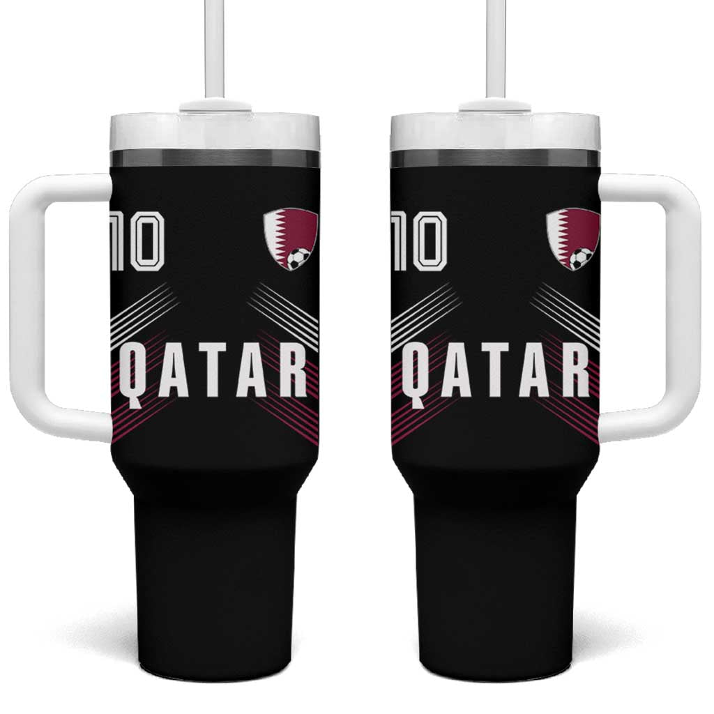 Qatar Soccer Sports Graphic Number 10 Jersey Style Tumbler With Handle Proud Qatari Football Fans Game Day Pride