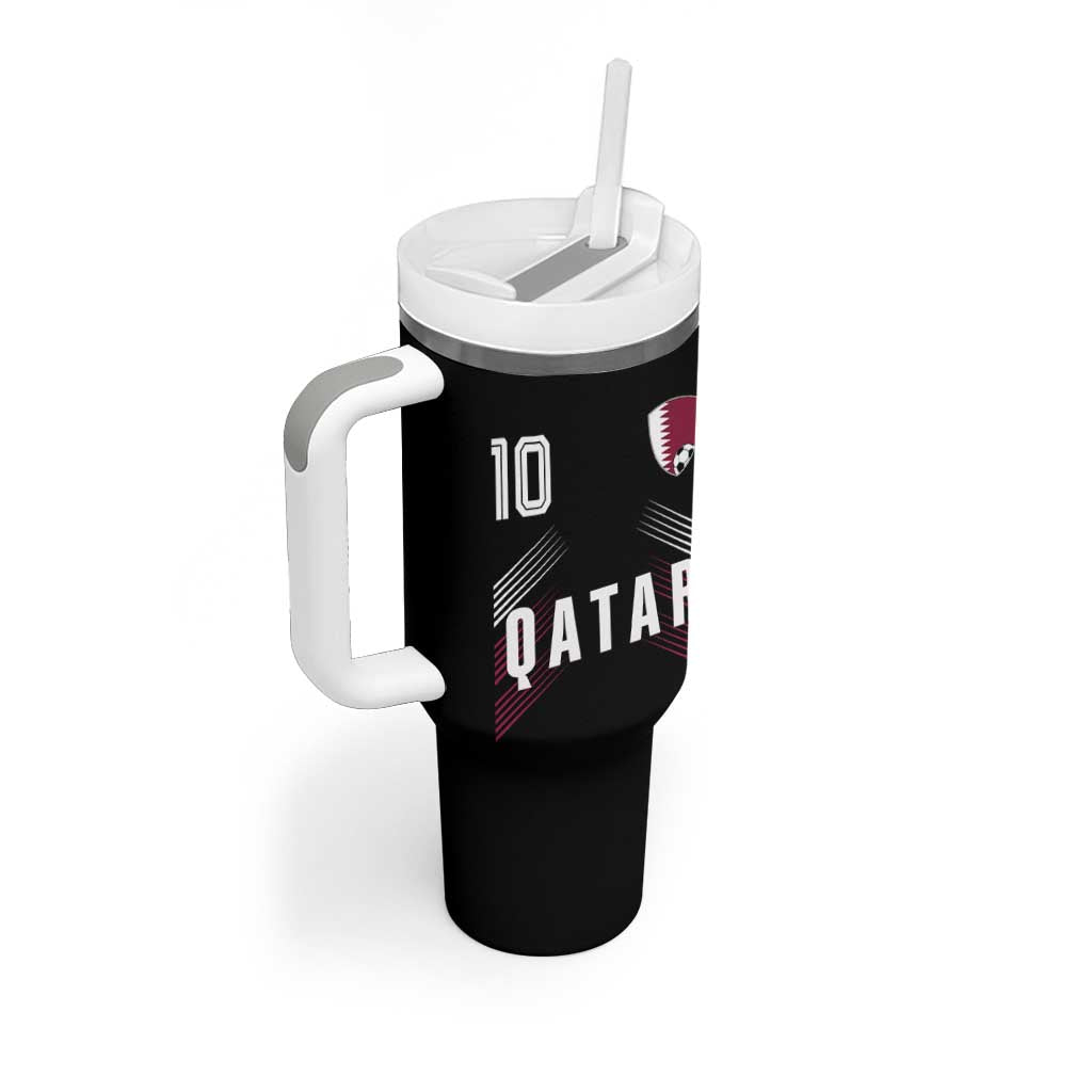 Qatar Soccer Sports Graphic Number 10 Jersey Style Tumbler With Handle Proud Qatari Football Fans Game Day Pride