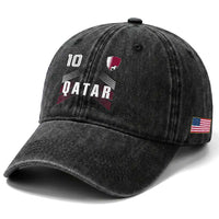 Qatar Soccer Sports Graphic Number 10 Jersey Style Washed Cotton Baseball Cap Proud Qatari Football Fans Game Day Pride