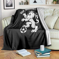 Hup Holland Hup Netherlands Crowned Lion Rampant Playing Football Graphic Throw Blanket Nederlands Coat of Arms Inspo Dutch Soccer Fans