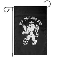 Hup Holland Hup Netherlands Crowned Lion Rampant Playing Football Graphic Garden Flag Nederlands Coat of Arms Inspo Dutch Soccer Fans