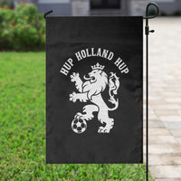 Hup Holland Hup Netherlands Crowned Lion Rampant Playing Football Graphic Garden Flag Nederlands Coat of Arms Inspo Dutch Soccer Fans