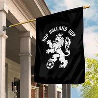 Hup Holland Hup Netherlands Crowned Lion Rampant Playing Football Graphic Garden Flag Nederlands Coat of Arms Inspo Dutch Soccer Fans