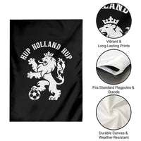 Hup Holland Hup Netherlands Crowned Lion Rampant Playing Football Graphic Garden Flag Nederlands Coat of Arms Inspo Dutch Soccer Fans