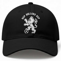 Hup Holland Hup Netherlands Crowned Lion Rampant Playing Football Graphic Baseball Cap Nederlands Coat of Arms Inspo Dutch Soccer Fans