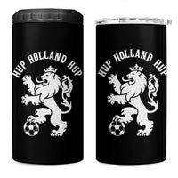Hup Holland Hup Netherlands Crowned Lion Rampant Playing Football Graphic 4 in 1 Can Cooler Tumbler Nederlands Coat of Arms Inspo Dutch Soccer Fans