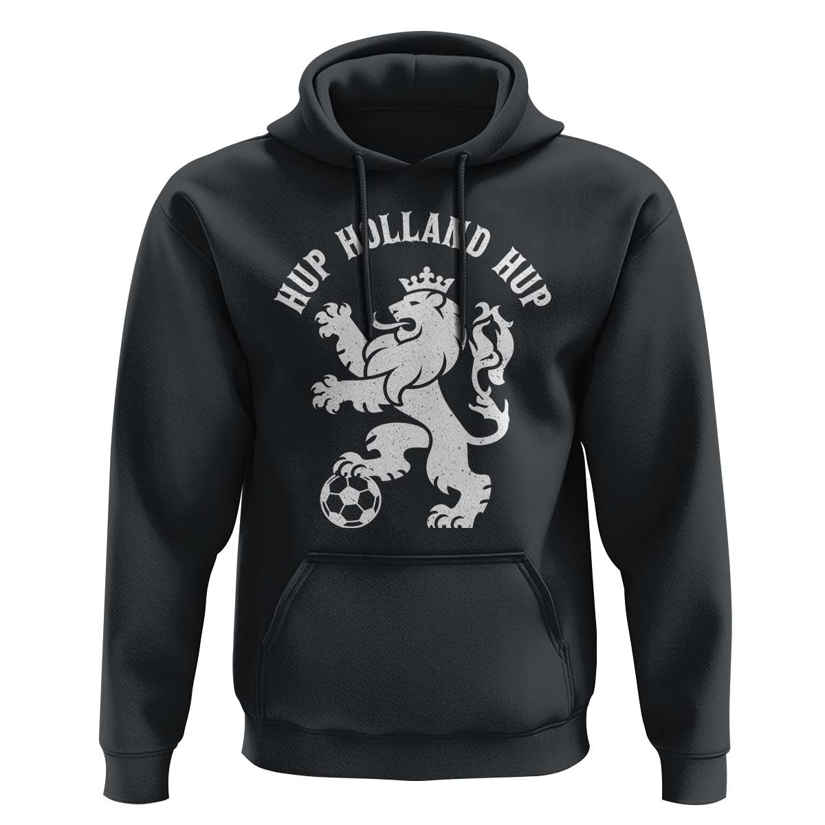 Hup Holland Hup Netherlands Crowned Lion Rampant Playing Football Graphic Hoodie Nederlands Coat of Arms Inspo Dutch Soccer Fans
