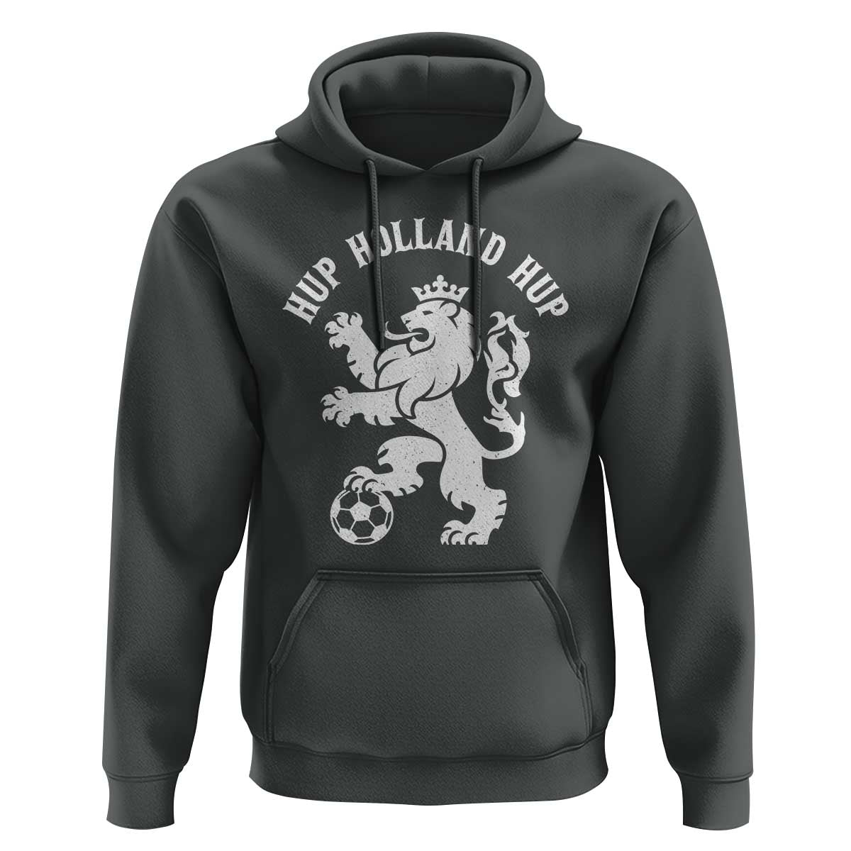 Hup Holland Hup Netherlands Crowned Lion Rampant Playing Football Graphic Hoodie Nederlands Coat of Arms Inspo Dutch Soccer Fans