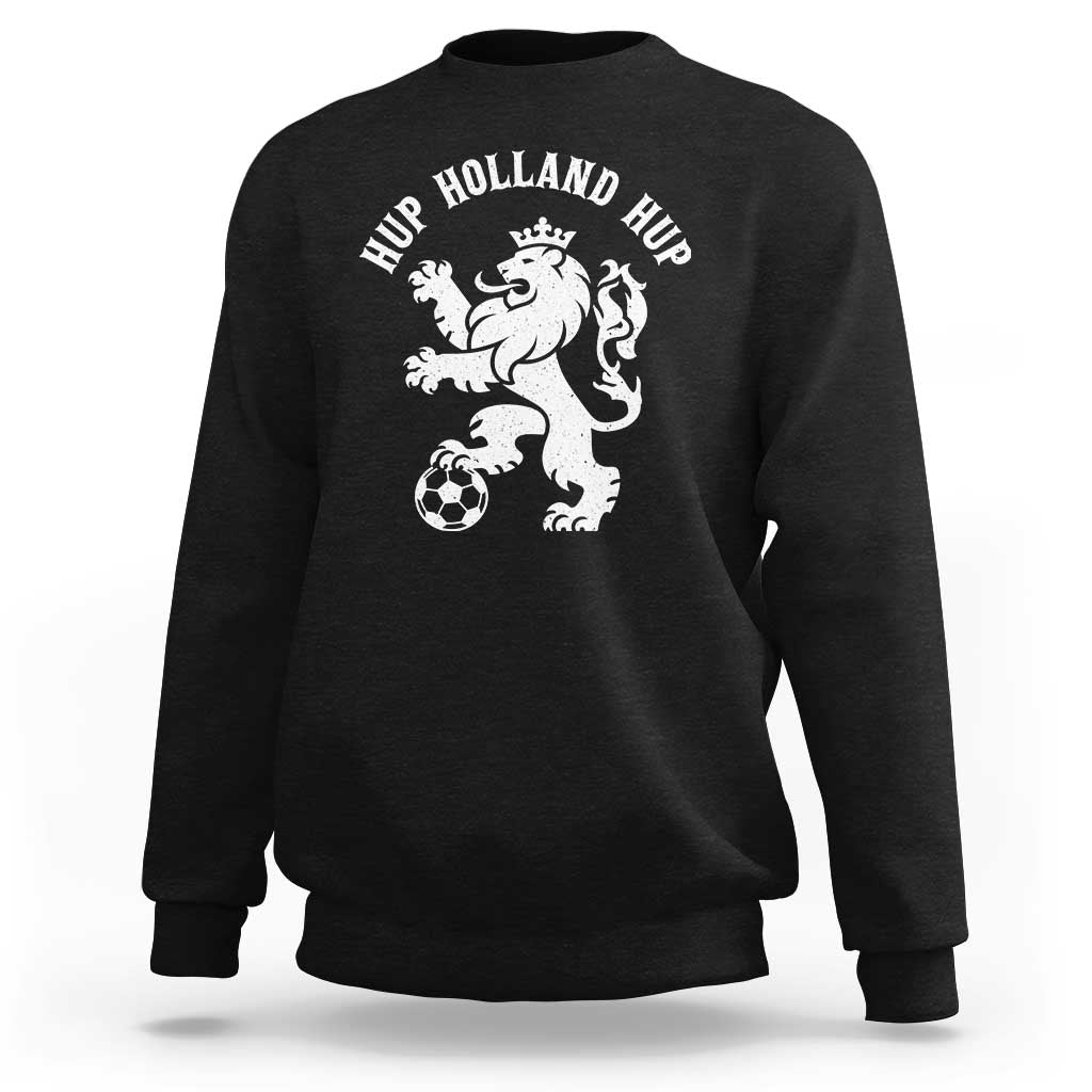 Hup Holland Hup Netherlands Crowned Lion Rampant Playing Football Graphic Sweatshirt Nederlands Coat of Arms Inspo Dutch Soccer Fans