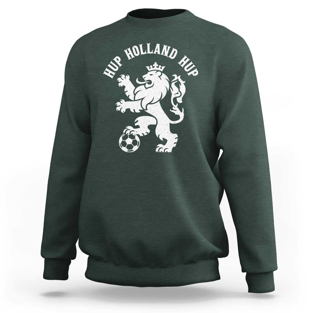 Hup Holland Hup Netherlands Crowned Lion Rampant Playing Football Graphic Sweatshirt Nederlands Coat of Arms Inspo Dutch Soccer Fans