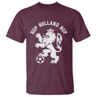 Hup Holland Hup Netherlands Crowned Lion Rampant Playing Football Graphic T Shirt Nederlands Coat of Arms Inspo Dutch Soccer Fans