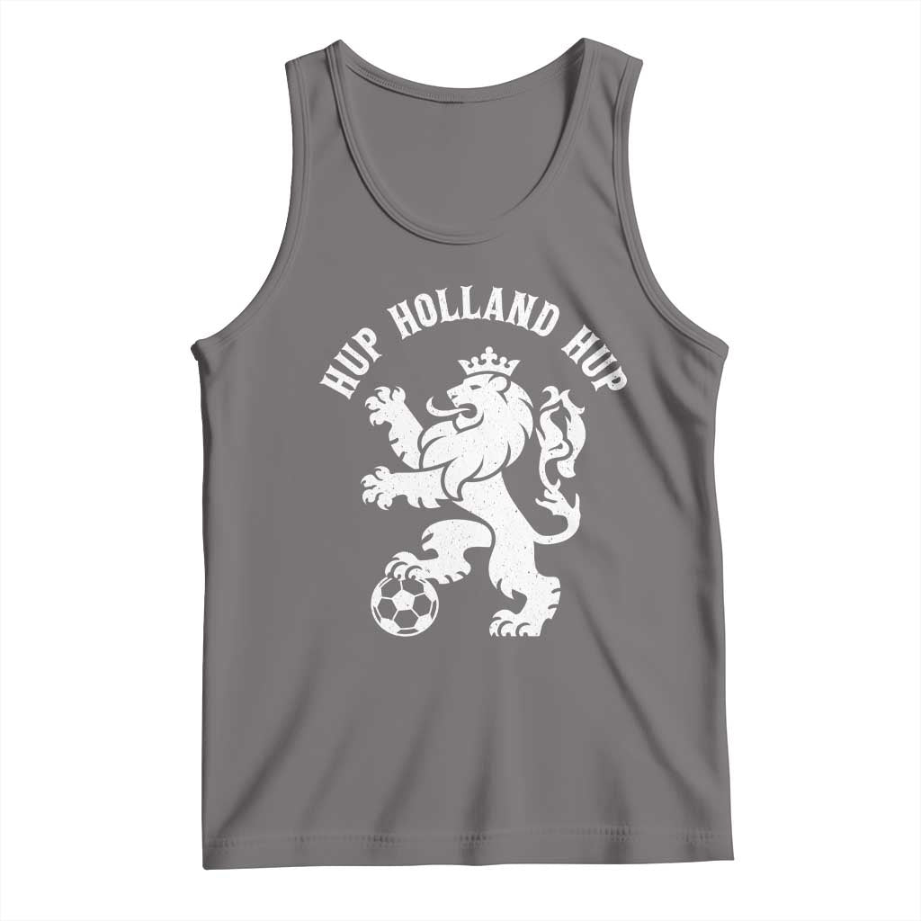 Hup Holland Hup Netherlands Crowned Lion Rampant Playing Football Graphic Tank Top Nederlands Coat of Arms Inspo Dutch Soccer Fans